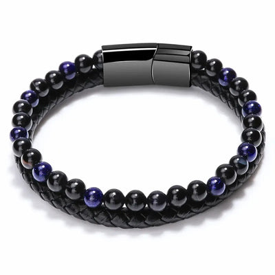 Natural Stone Leather Bracelet with Tiger Eye Beads - Smarsty