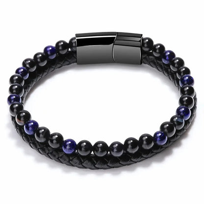 Natural Stone Leather Bracelet with Tiger Eye Beads - Smarsty