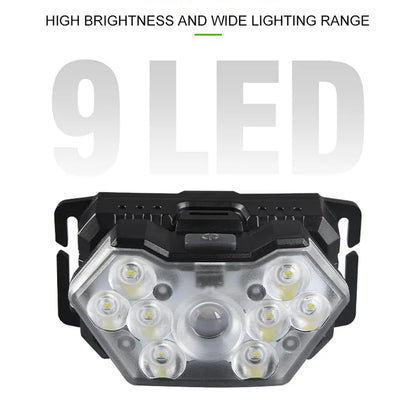 9 Led Strong Light Headlamp USB Rechageable Motion Sensor Headlight Portable Fishing Camping Outdoor Head Lamp Work Flashlight by Smarsty