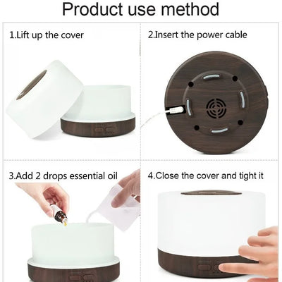 Ultrasonic Essential Oil Diffuser 550ml with 7 colors LED night lights Cool Mist for Aromatherapy Humidifying for home bedroom - Smarsty