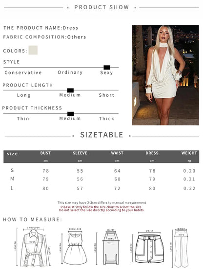 Sisterlinda Women's Halter Deep V-Neck Mini Dress Lantern Sleeve Slim Fit Peach Buttocks Evening Club Party Hipster Mini Bodycon - Smarsty