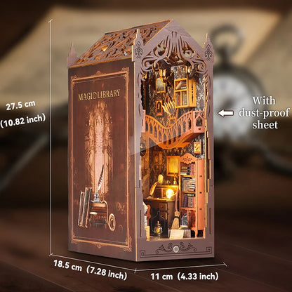 DIY Book Nook Shelf Insert Kit 3D Wooden Puzzle Doll House Assembly Building Model Bookends With Furniture LED Light Xmas Gifts by Smarsty