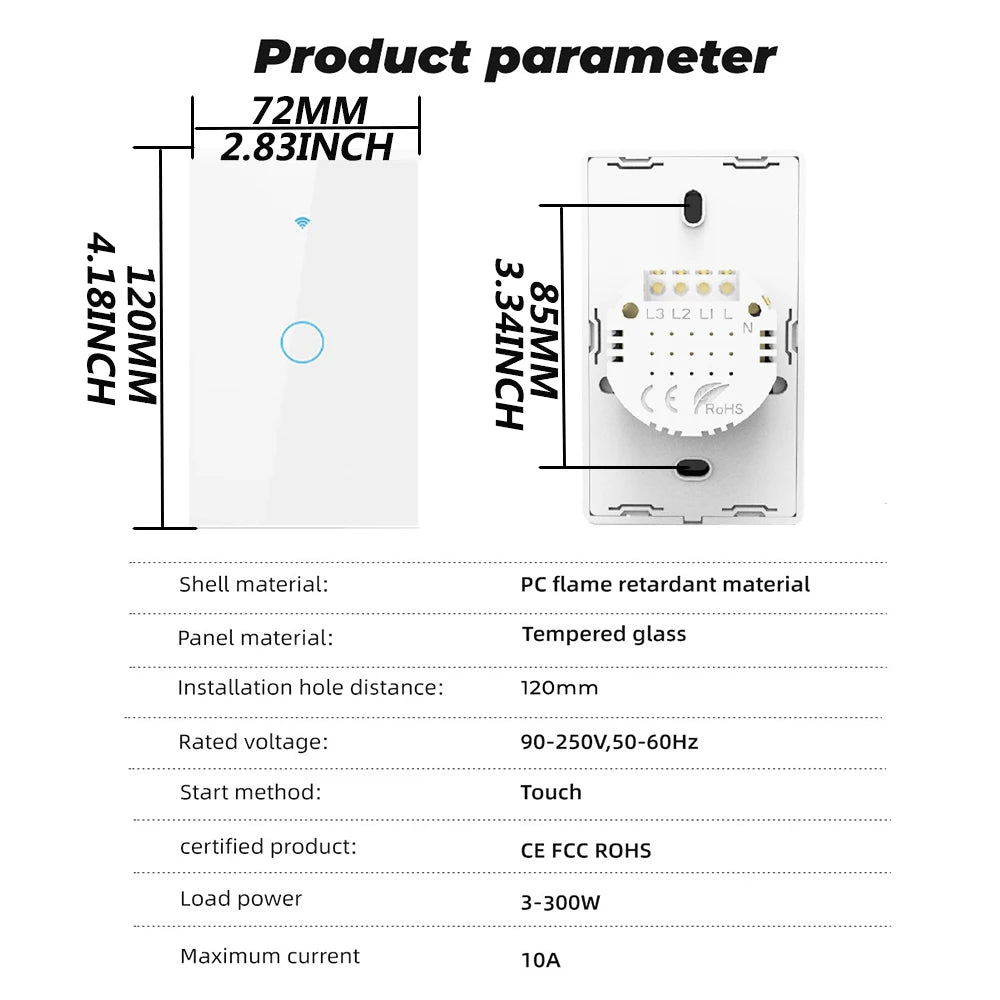 Tuya Smart Touch Switch No Neutral Wire Compatible with Alexa - Smarsty