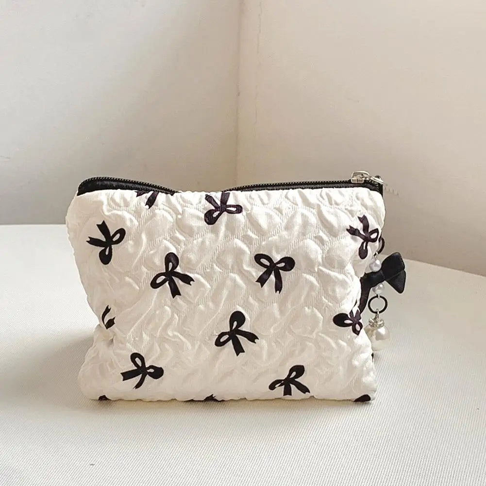 Bow Canvas Makeup Bag Large Capacity Travel Organizer - Smarsty