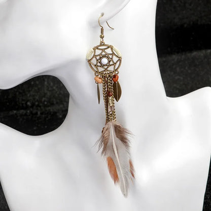 Boho Vintage Dream Catcher Earrings with Long Tassels for Women - Smarsty