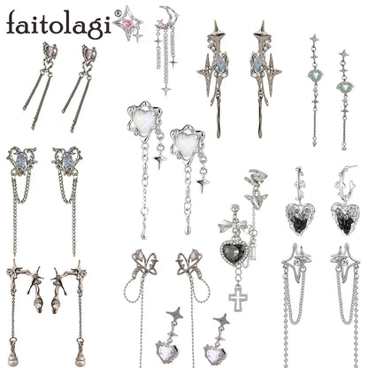 Y2K Pink Heart Star Tassel Earrings for Trendy Kpop Style - Smarsty