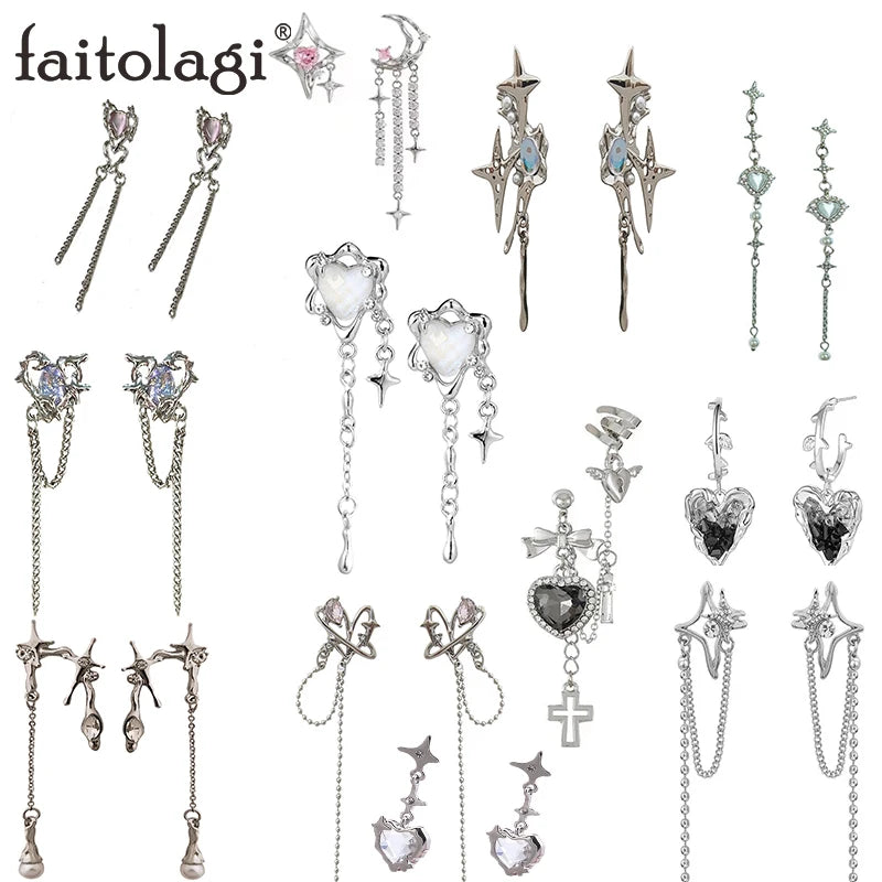 Y2K Pink Heart Star Tassel Earrings for Trendy Kpop Style - Smarsty