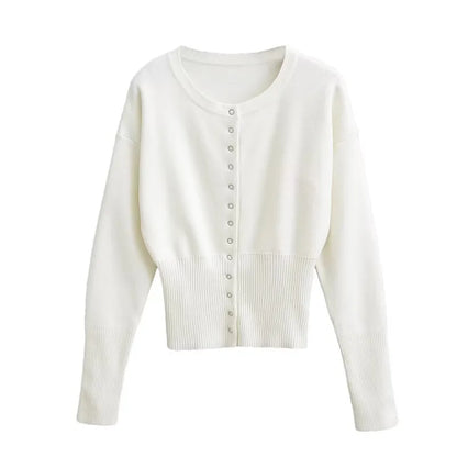 Tossy Autumn Fashion Knitwear Cardigan Top Women's Ribbed Patchwork Slim Casual Cropped Inner Top Women's Knit Cardigan Outwear - Smarsty