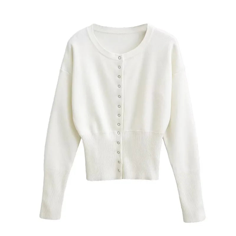 Tossy Autumn Fashion Knitwear Cardigan Top Women's Ribbed Patchwork Slim Casual Cropped Inner Top Women's Knit Cardigan Outwear - Smarsty