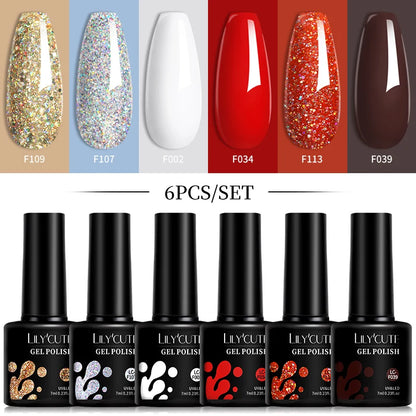 LILYCUTE 6 Pcs Gel Nail Polish Set Bright Pink Varnish - Smarsty