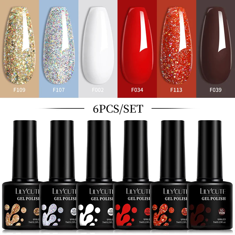 LILYCUTE 6 Pcs Gel Nail Polish Set Bright Pink Varnish - Smarsty