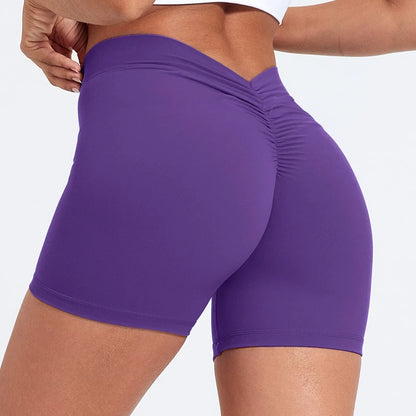 Sexy V-Back Shorts High Waisted Hip Lifting Yoga Shorts Women's Nylon Tight Fitting Shorts Training Sports Fitness Pants - Smarsty