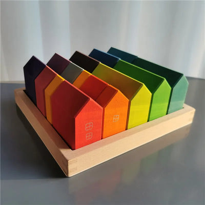 High Quality Wooden Toys Lime Wood Rainbow Arch Stacking Blocks Building Semi Color Sorting Peg Dolls Balls Slat for Kids Play - Smarsty