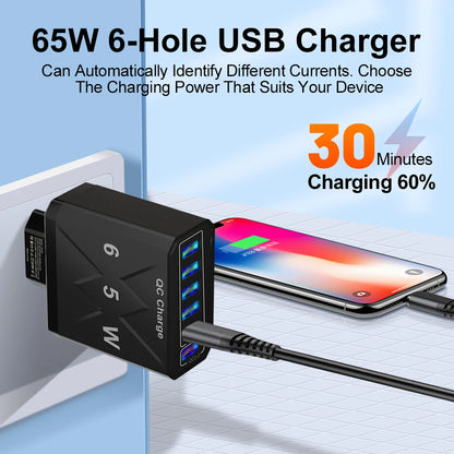 65W 6 Port USB Charger Fast USB QC3.0 Travel Adapter - Smarsty
