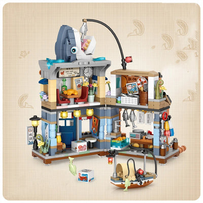 Street View Series Building blocks Izakaya Shaved Ice Shop Takoyaki Shop Coffee shop Panda Tea House model children's gift by Smarsty
