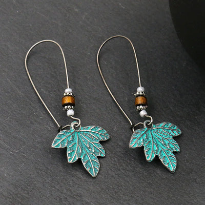 Vintage Bohemian Big Drop Earrings with Geometric Leaf Design - Smarsty
