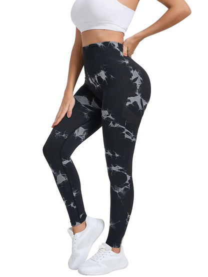 New Women's Peach Tie-dye High-Waist Yoga Pants Abdominal Lifting Gluteal Fitness Seamless Sports Tight Long Fitness Leggings - Smarsty