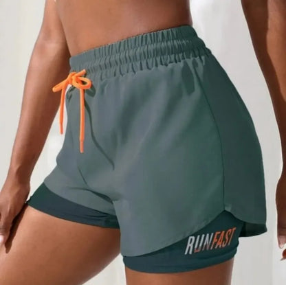 Women's High Rise Yoga Shorts With Elastic Proximity Control Running Shorts, Fake Two Pieces Pants - Smarsty