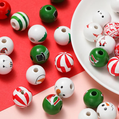 5/10pcs 16mm Wooden Beads Green Snowman Christmas Spacer Beads for DIY Bracelet Keychain Jewelry Making Handmade Accessories