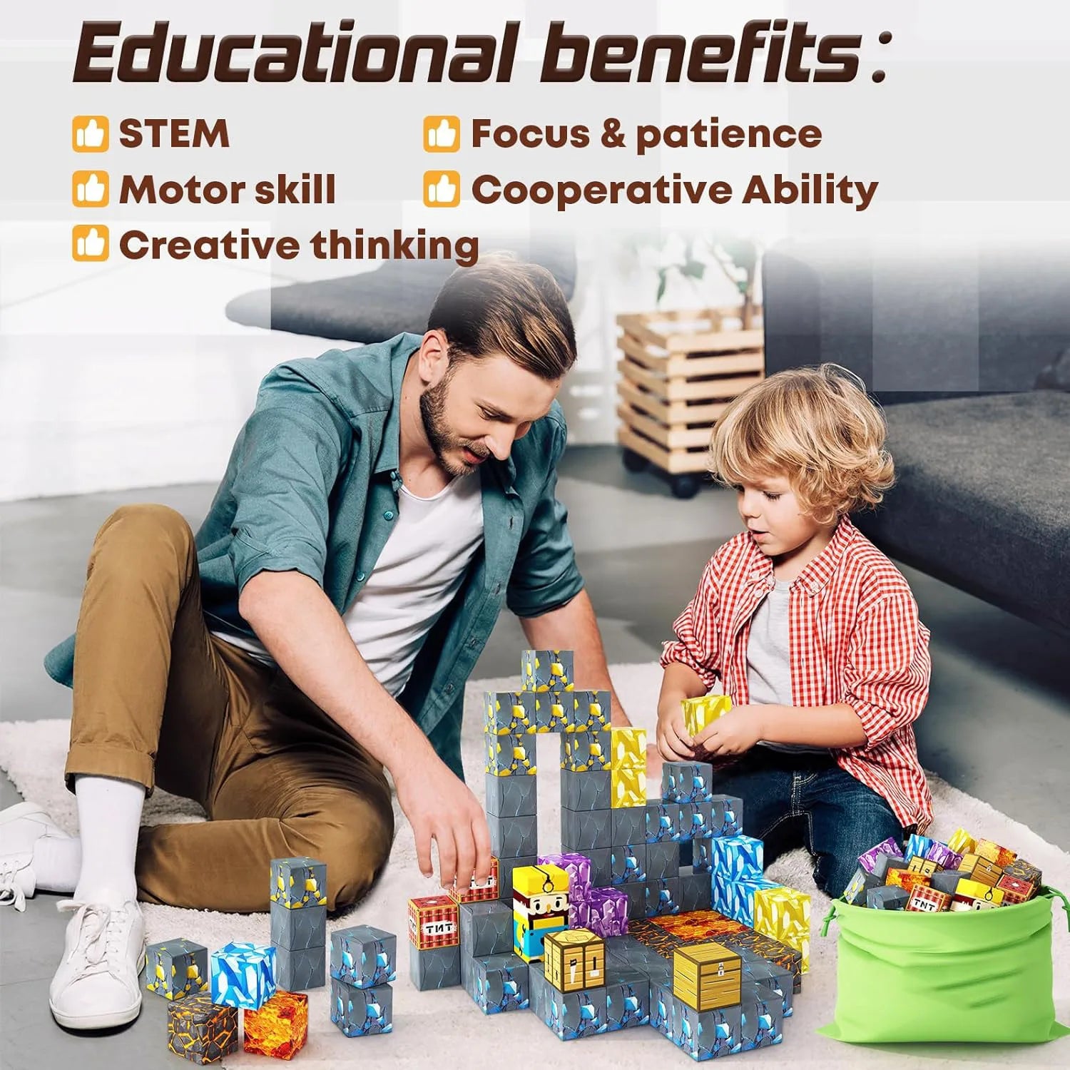 Magnetic Building Blocks Mine World Magnet Cube Set for Boy Girl Kid Age 3+ DIY Model Children STEM Educational Sensory Toy - Smarsty