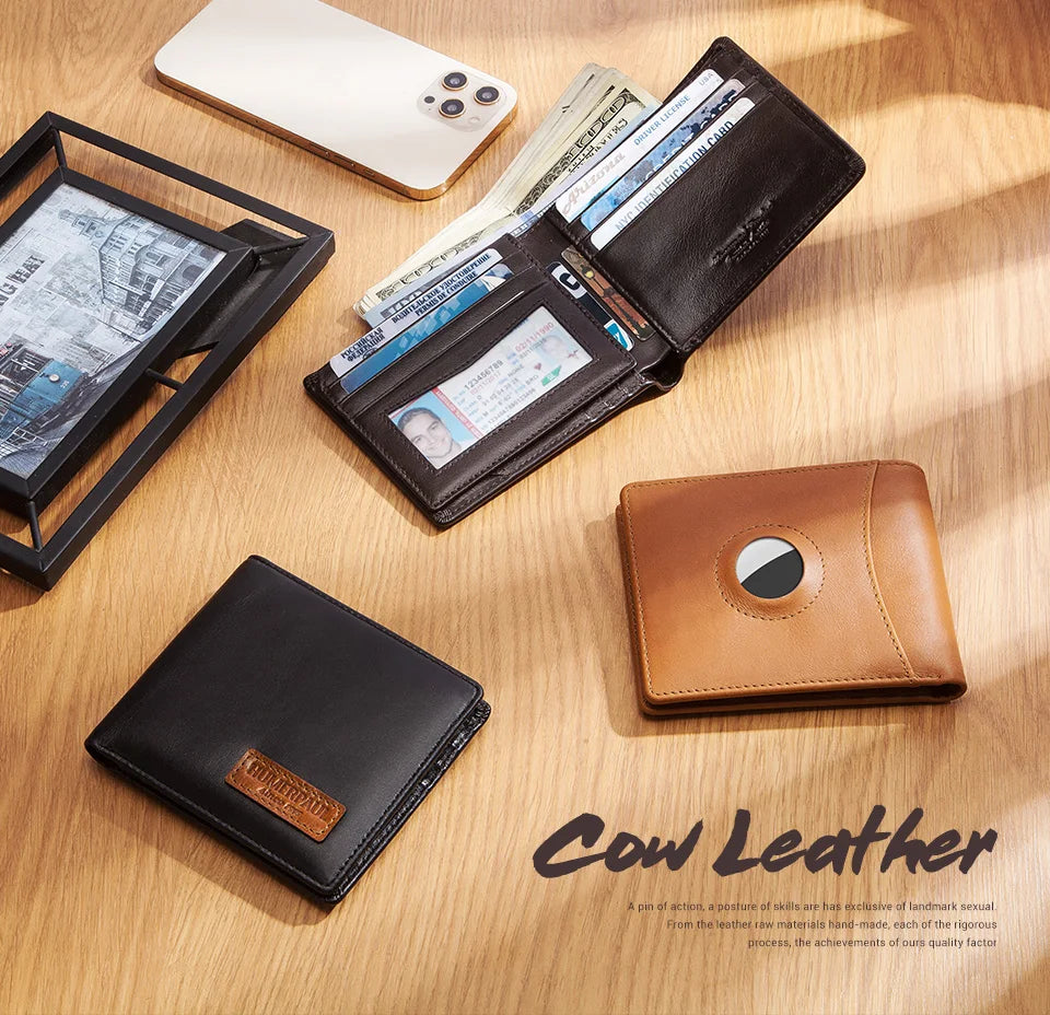 HUMERPAUL Airtag Wallet For Men Real Leather RFID Trifold Card Holder Case with ID Window Slim Anti-lost Purse - Smarsty