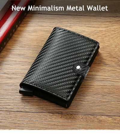 Carbon Fiber Credit Card Holder Wallet Men Rfid Smart Metal Thin Slim Pop Up Minimalist Wallet Small Black Purse Metal Vallet - Smarsty