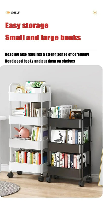 Bookshelf Storage Trolley Mobile Kitchen Organizer Cart with Wheels Save Space Household Shelves Bedroom Snacks Storage Rack by Smarsty