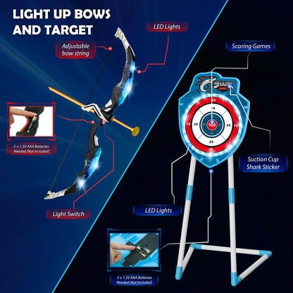 VATOS Night-Light Bow Arrow Guns Toy For Kids Archery Stand Target Board Indoor Outdoor Game Toys Boys Girls Christmas Gift