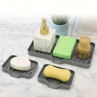 Sink Silicone Tray With drain Soap Sponge Storage Holder Countertop Sink Scrubber Brush Storage Rack Kitchen Organizer by Smarsty