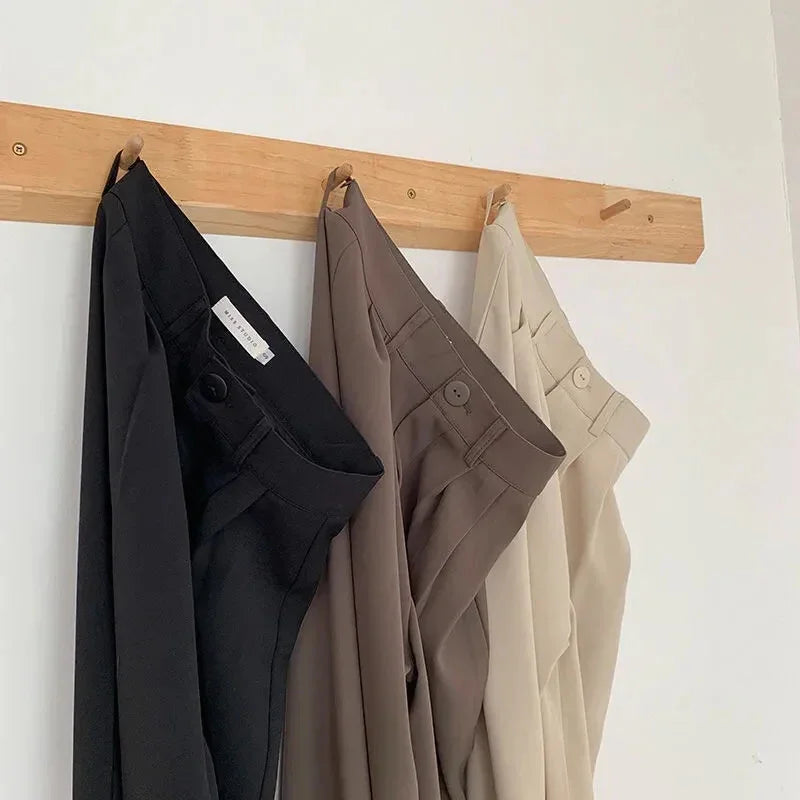 High Waist Women Suit Pants Fall Straight Office Ladies Korean Fashion Trousers Casual Button Loose Female Black Pants New 2024 - Smarsty