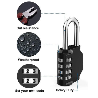 1pc Combination Lock Resettable 4 Digit Padlock with Combination Waterproof and Heavy Duty Combination Padlock Outdoor - Smarsty