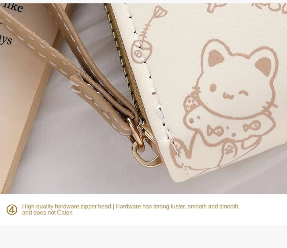 Cute Cat Coin Purse Women Fashion Short Wallet PU Leather Large Capacity Wallet Lightweight ID Card Holder Travel Cash Coin Bag - Smarsty