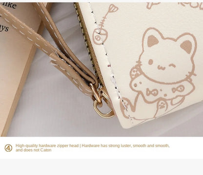 Cute Cat Coin Purse Women Fashion Short Wallet PU Leather Large Capacity Wallet Lightweight ID Card Holder Travel Cash Coin Bag - Smarsty