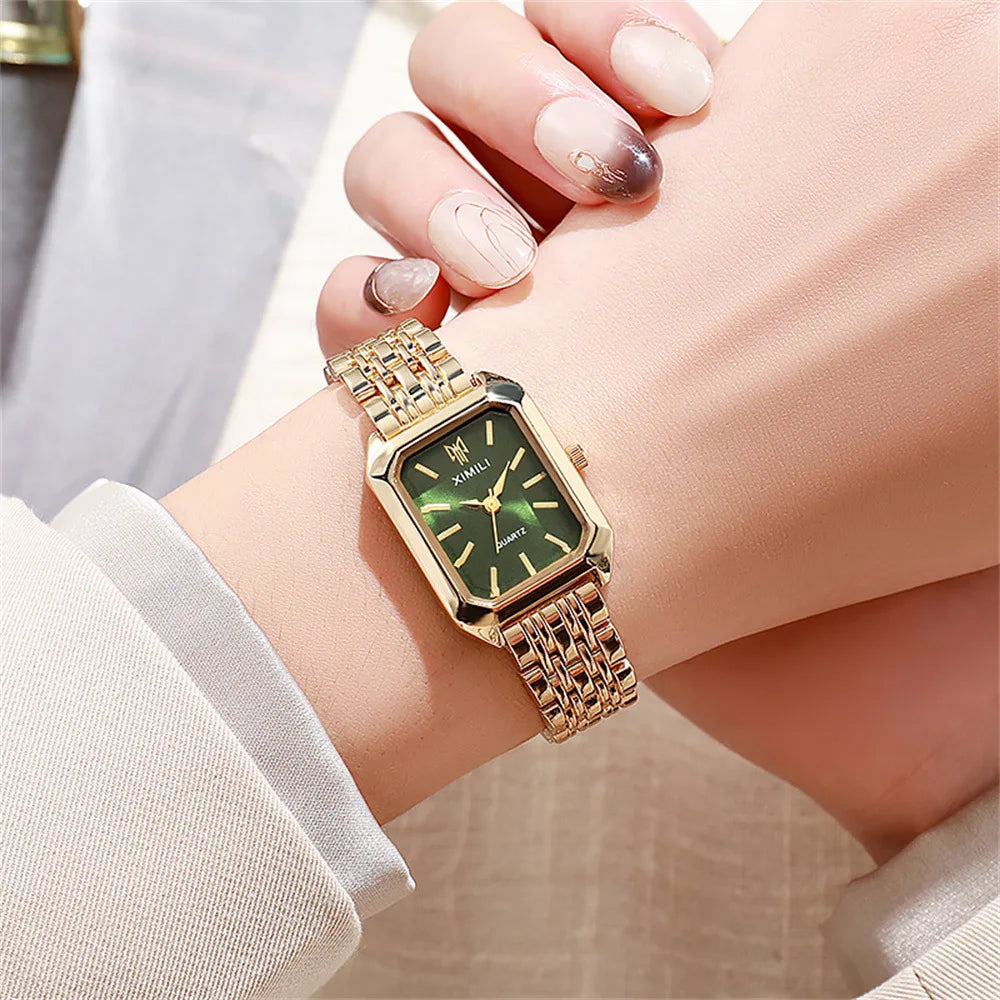 Women's Luxury Square Quartz Watch with Gold Alloy Strap - Smarsty