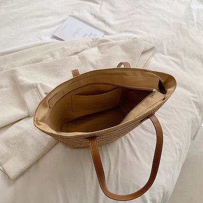 Large Capacity Straw Bag Handbag For Women Beach Bag - Smarsty
