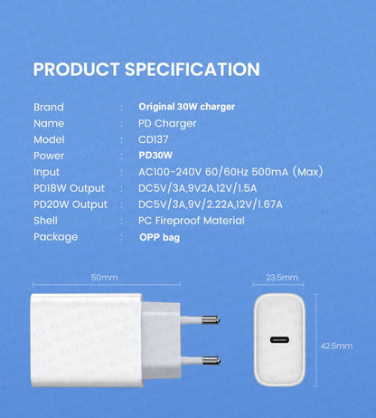 30W USB C Fast Charger For iPhone Pro Series Cable - Smarsty