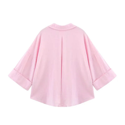 HipSeam Wide Sleeved Shirt Women Spring Asymmetric Hem Button Women's Shirts Simple Lady Johnny Collar Linen Shirts & Blouses - Smarsty