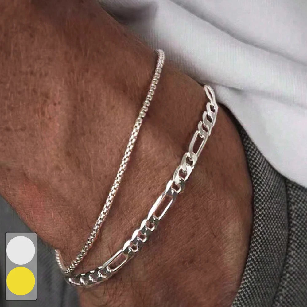 Mens Stainless Steel Chain Bracelets Set Gold Silver - Smarsty