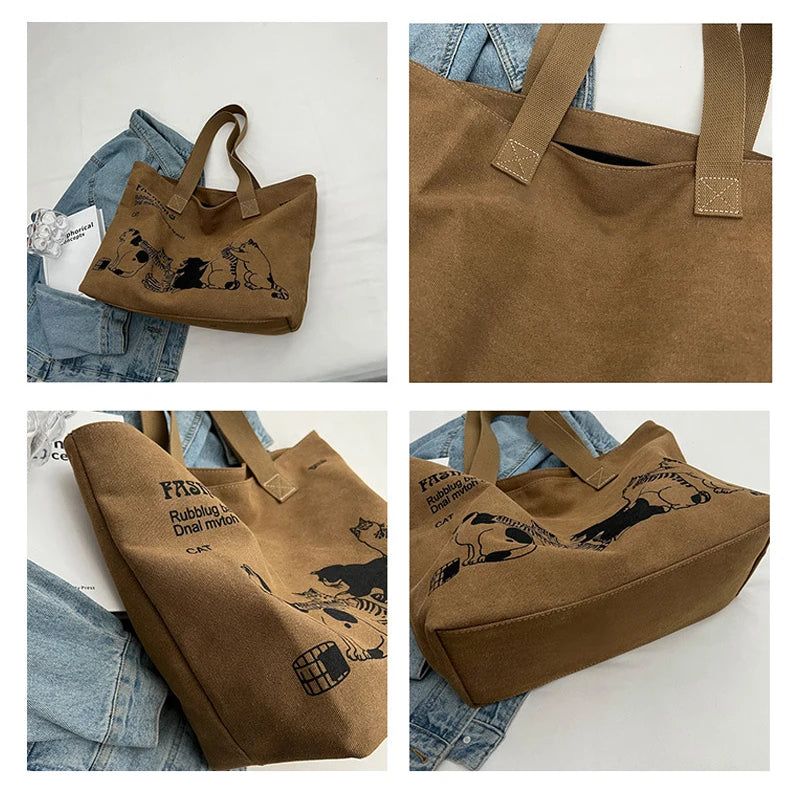 Womens Canvas Tote Bag Durable Spacious Zipper Closure - Smarsty