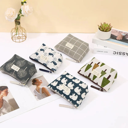 Canvas Cosmetic Bag Zipper Case With Card Holder For Travel - Smarsty