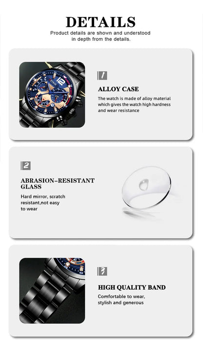 Luxury Mens Stainless Steel Quartz Watch with Calendar - Smarsty