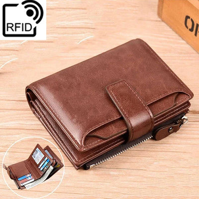 Men's Coin Purse Wallet RFID Anti-theft Man Leather Wallet Zipper Business Card Holder Money Bag Wallet Male - Smarsty