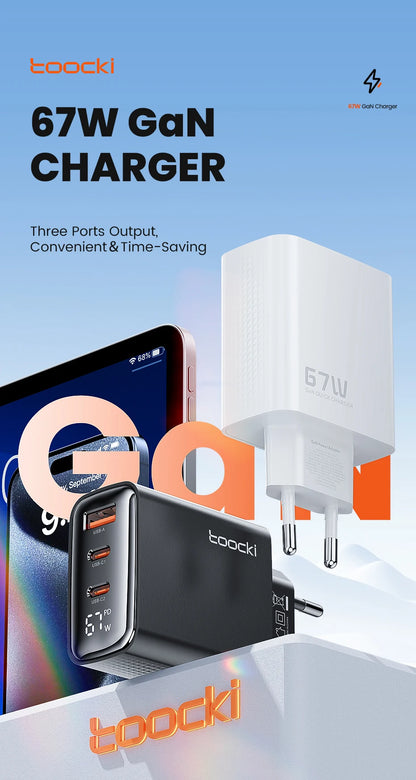 GaN USB Type C Charger With Digital Display 65W Power - Smarsty