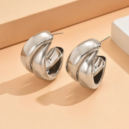 Chunky Hoop Earrings Gold Double Ring Statement Bold - Smarsty