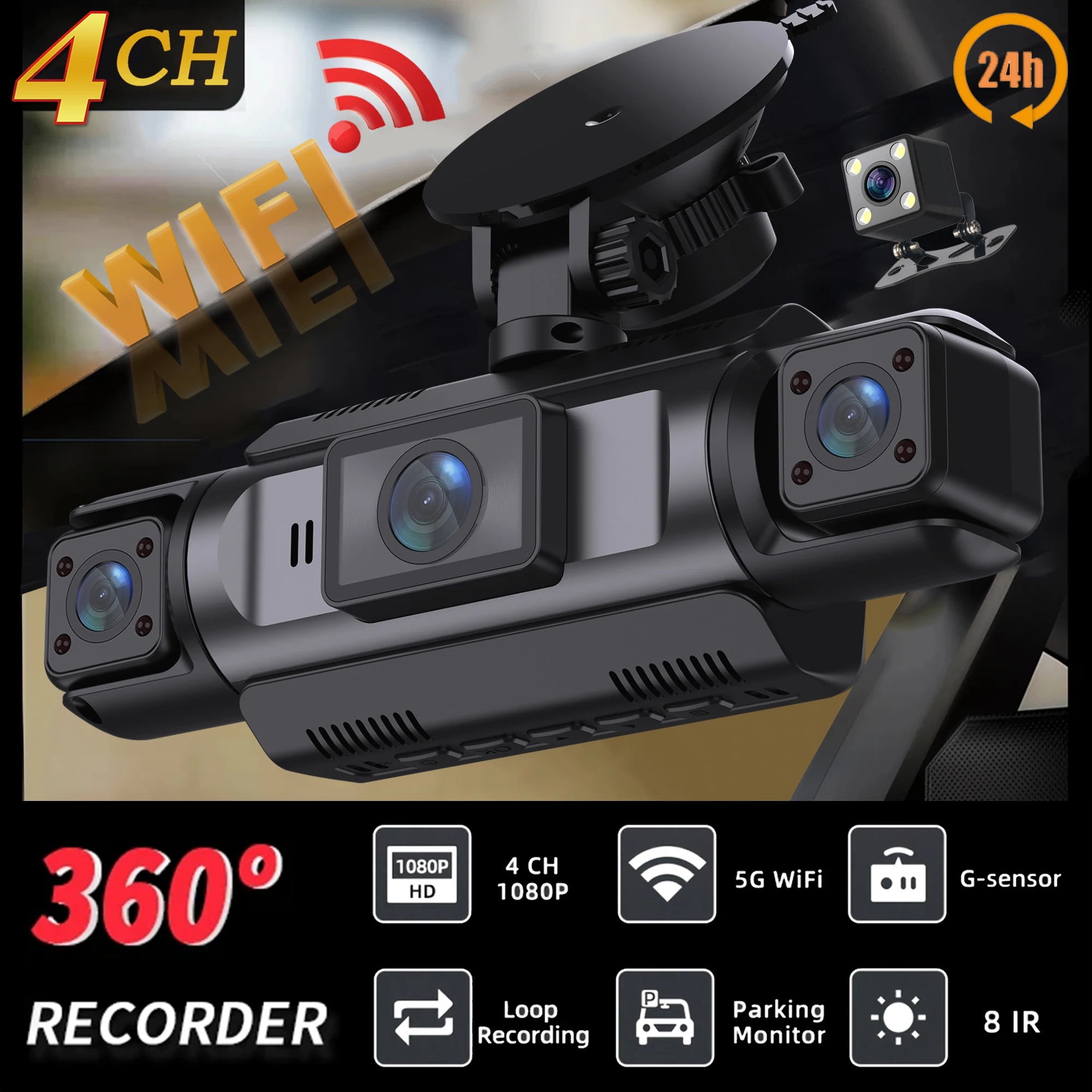 4Channel WiFi Dash Cam Night Vision With Loop Recording - Smarsty