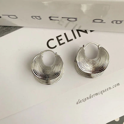 Geometric Striped Large Ear Buckle Earrings for Women - Smarsty