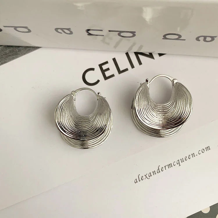Geometric Striped Large Ear Buckle Earrings for Women - Smarsty