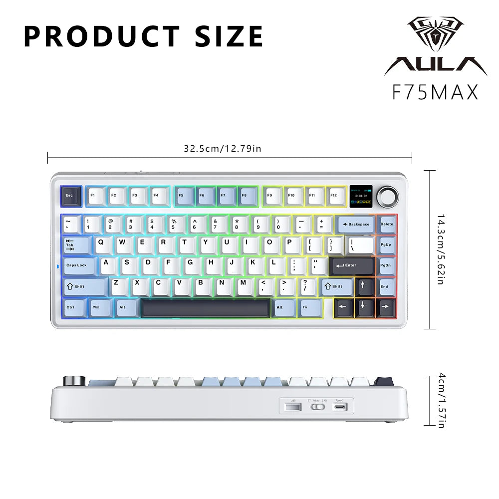 Gaming Mechanical Keyboard 75 Percent Hot Swap TFT Screen