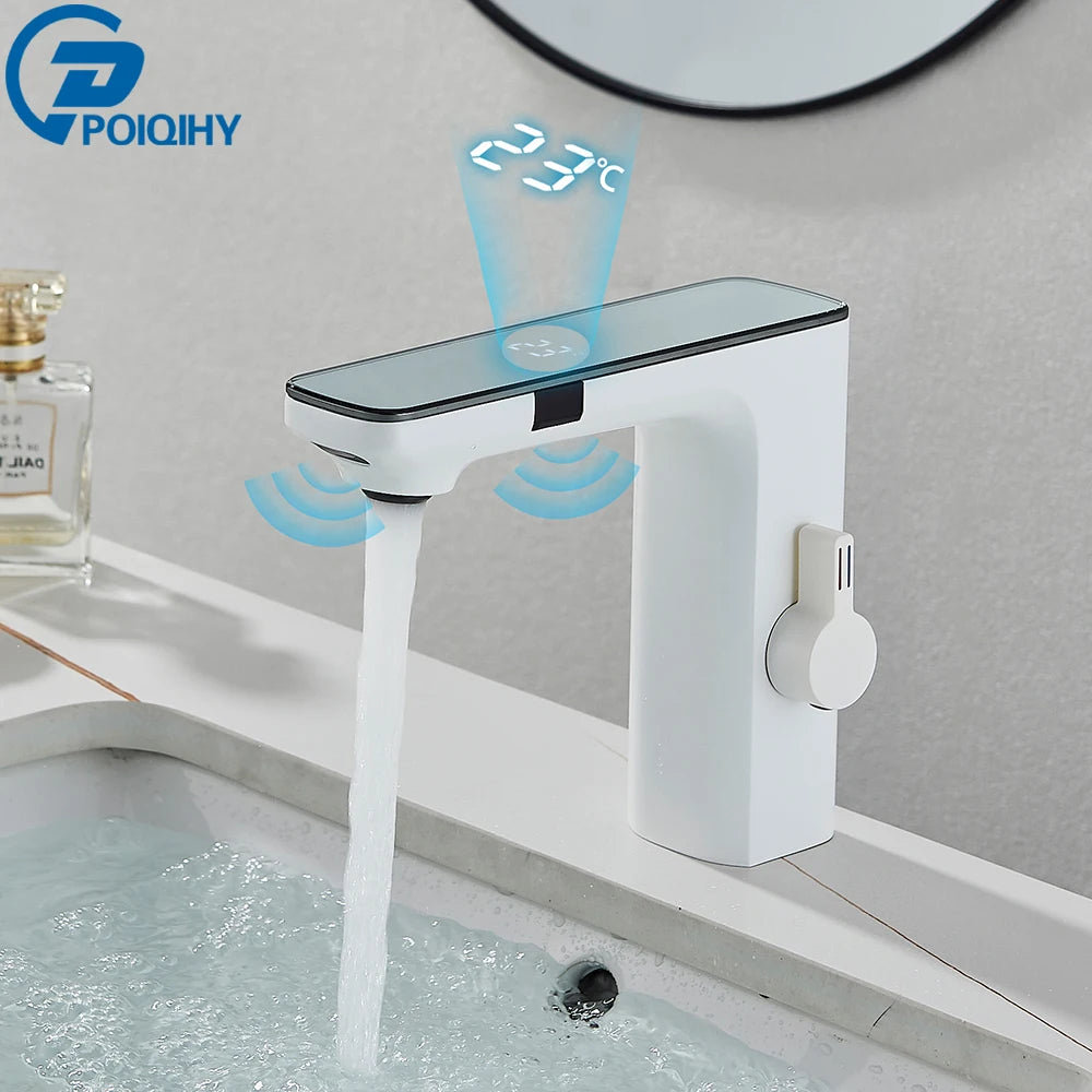 White Smart Sensor Basin Faucet with Digital Display - Smarsty