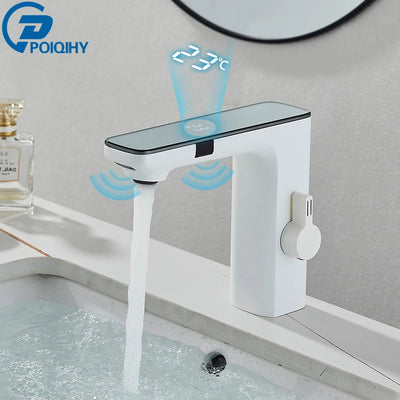 White Smart Sensor Basin Faucet with Digital Display - Smarsty
